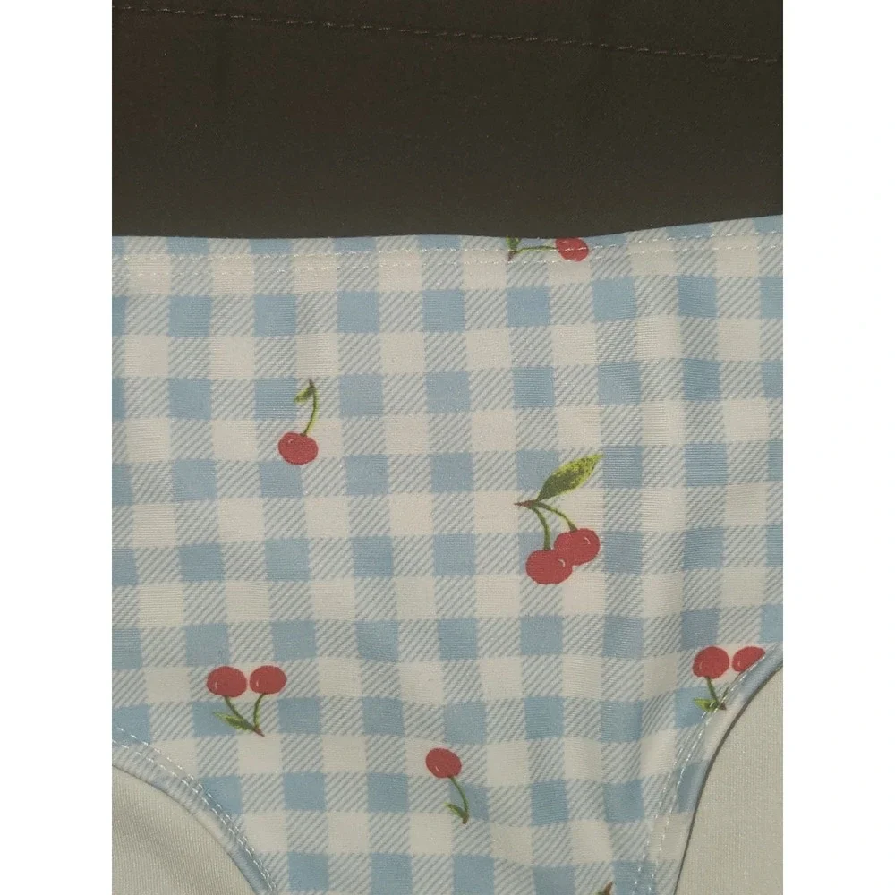 Old Navy two-piece swimsuit blue & white gingham with small cherries Girls Sz 8